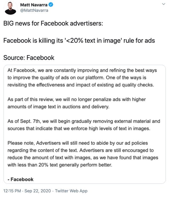 facebook text ads changed rule for advertisers